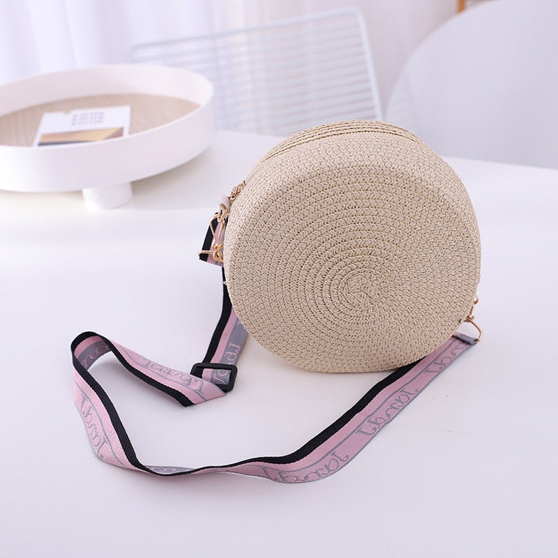 Round Straw Bag Women Woven Beach Crossbody Bag for Ladies Cute Shoulder Rattan Handmade Knitted Candy Color Small Handbag Bolsa