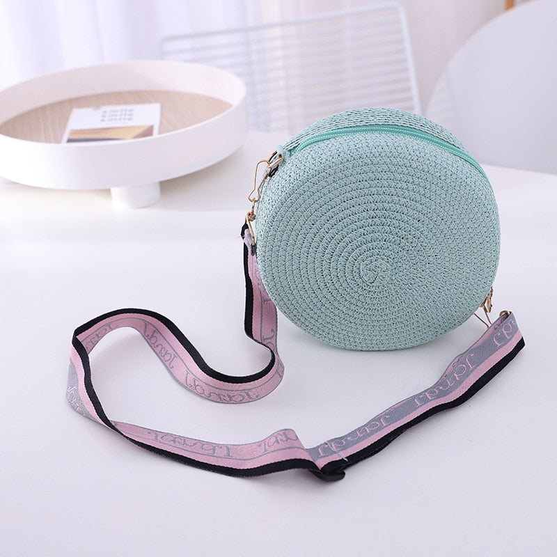 Round Straw Bag Women Woven Beach Crossbody Bag for Ladies Cute Shoulder Rattan Handmade Knitted Candy Color Small Handbag Bolsa
