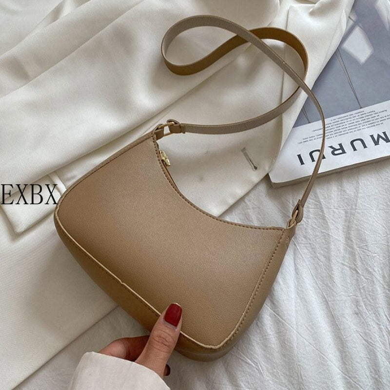 EXBX Retro Solid Color PU Leather Women's Fashion Exquisite Shopping Bag Handbags Shoulder Underarm Bag Casual Women Handbags