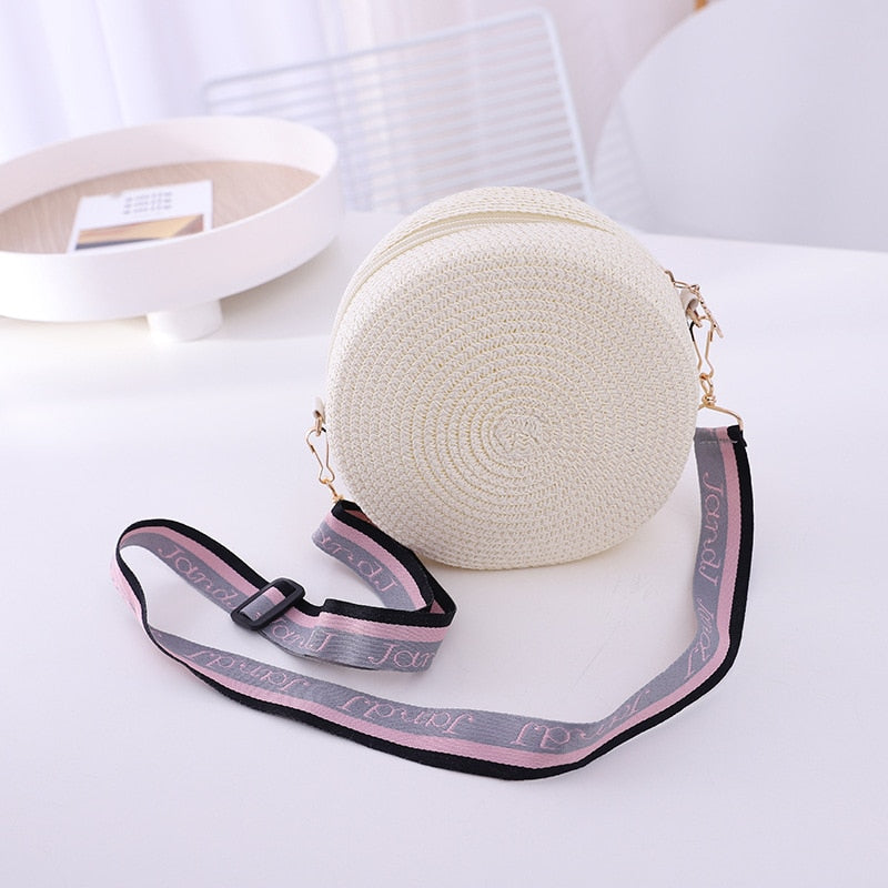Round Straw Bag Women Woven Beach Crossbody Bag for Ladies Cute Shoulder Rattan Handmade Knitted Candy Color Small Handbag Bolsa