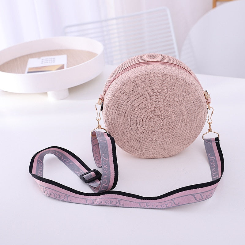 Round Straw Bag Women Woven Beach Crossbody Bag for Ladies Cute Shoulder Rattan Handmade Knitted Candy Color Small Handbag Bolsa