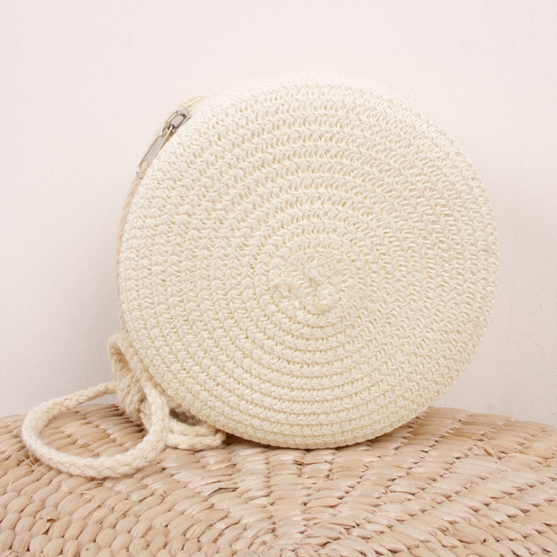 Round Straw Bag Women Woven Beach Crossbody Bag for Ladies Cute Shoulder Rattan Handmade Knitted Candy Color Small Handbag Bolsa