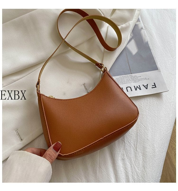 EXBX Retro Solid Color PU Leather Women&#39;s Fashion Exquisite Shopping Bag Handbags Shoulder Underarm Bag Casual Women Handbags